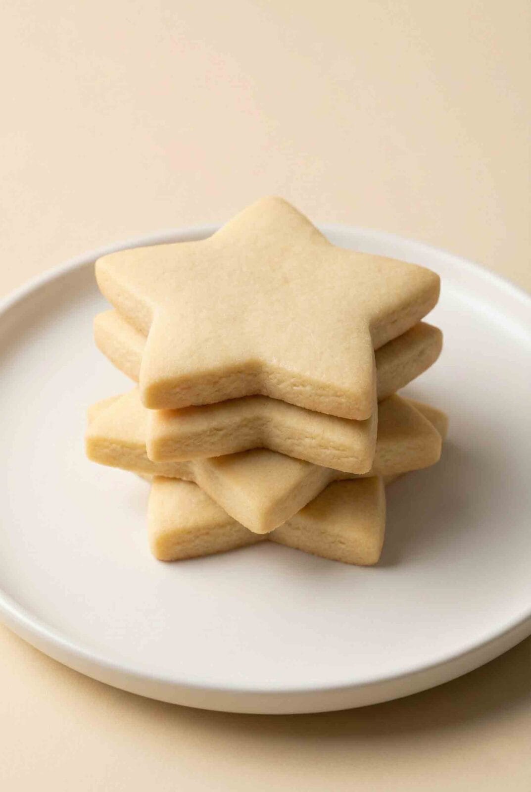 Stack of 3-Ingredient Shortbread Cookies with smooth pale surfaces, buttery texture, and clean edges, arranged in a simple layered stack
