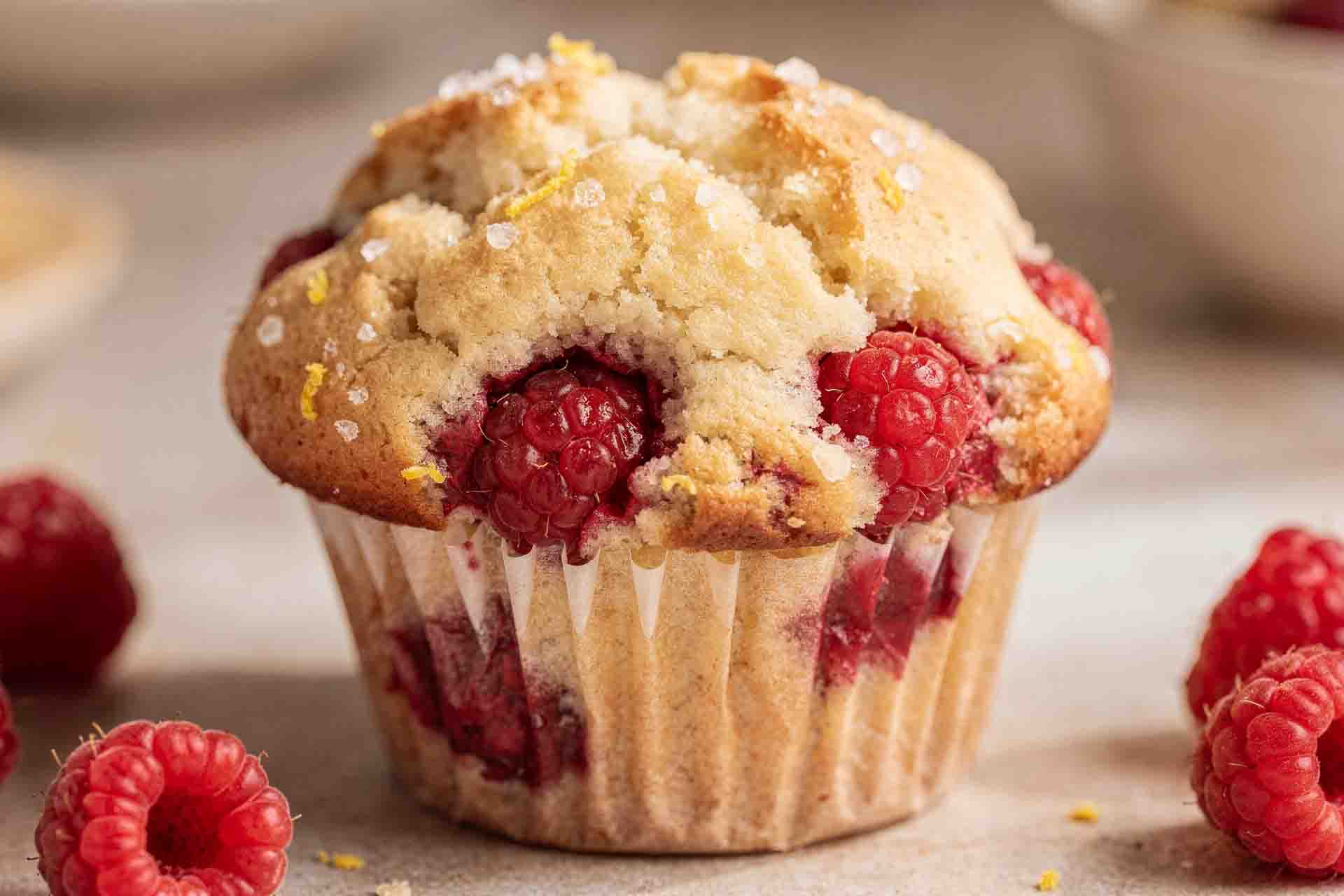 Easy Raspberry Muffins (Bursting with Fresh Fruit!)