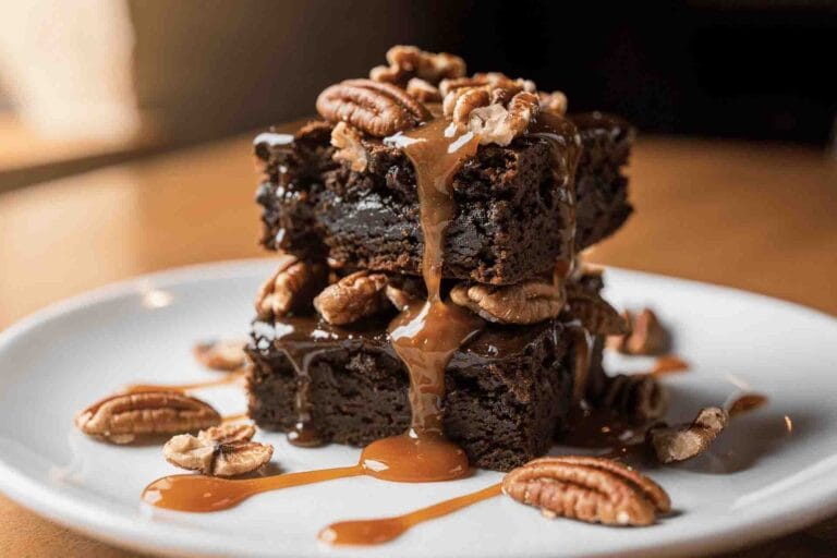 Turtle Brownies (Topped with Caramel & Pecans)
